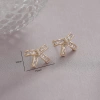 Xuhui brand exquisite and light luxury copper plated with real gold and set with zircon 925 silver needle bow, luxurious and fashionable stud earrings Specification image